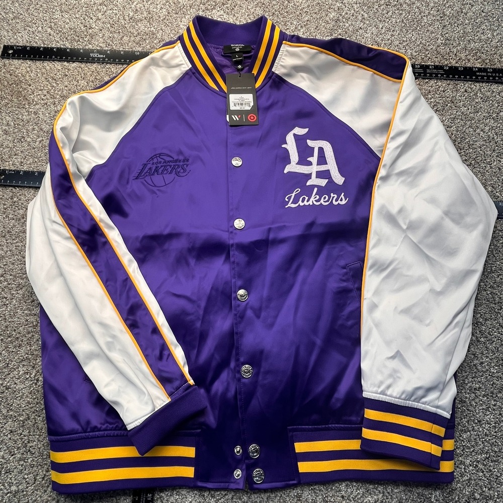 The Wild Collective Raglan Satin Bomber Men L Purple NEW NBA Los Angeles Lakers